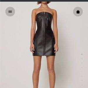 Key black faux leather mini dress